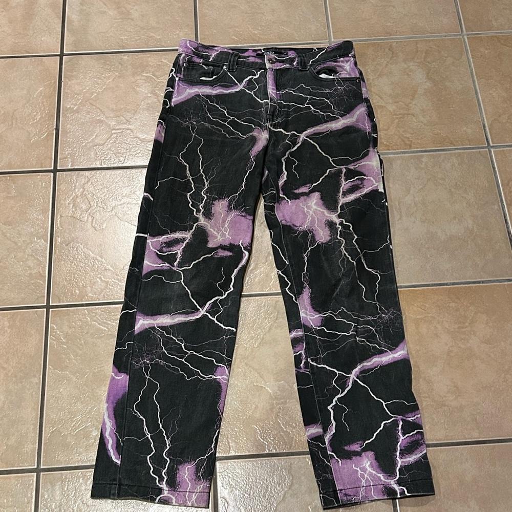 Black and Purple Lightning Pattern Pants